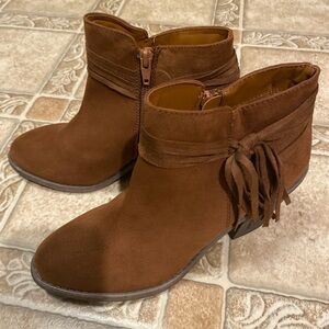 Nwot Arizona Jean Co. Women’s Sz 10 Western Fringe Ankle Boots Brown Boho Suede